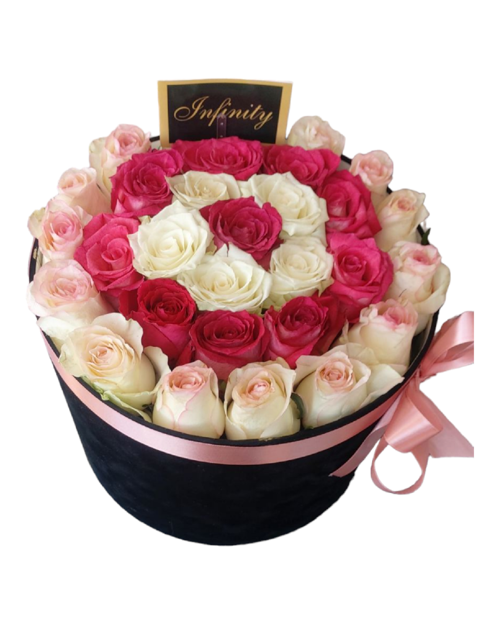 pink roze i bele ruže u kutiji