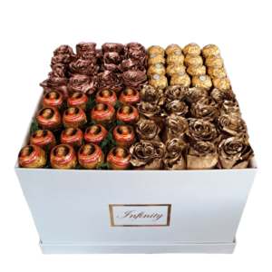 Cveće u kutiji mocart, ferrero i ruže u kutiji